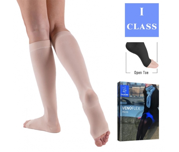 Гольфы женские компрессионные Venoflex Micro открытый носок, удлененные, 1 класс 