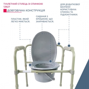 Стілець туалетний складаний сталевий регульований по висоті Doctor Life 12627 