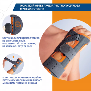 Жорсткий ортез променево-зап'ясткового суглоба Manutec Fix арт. M760 Orliman