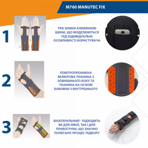 Жорсткий ортез променево-зап'ясткового суглоба Manutec Fix арт. M760 Orliman