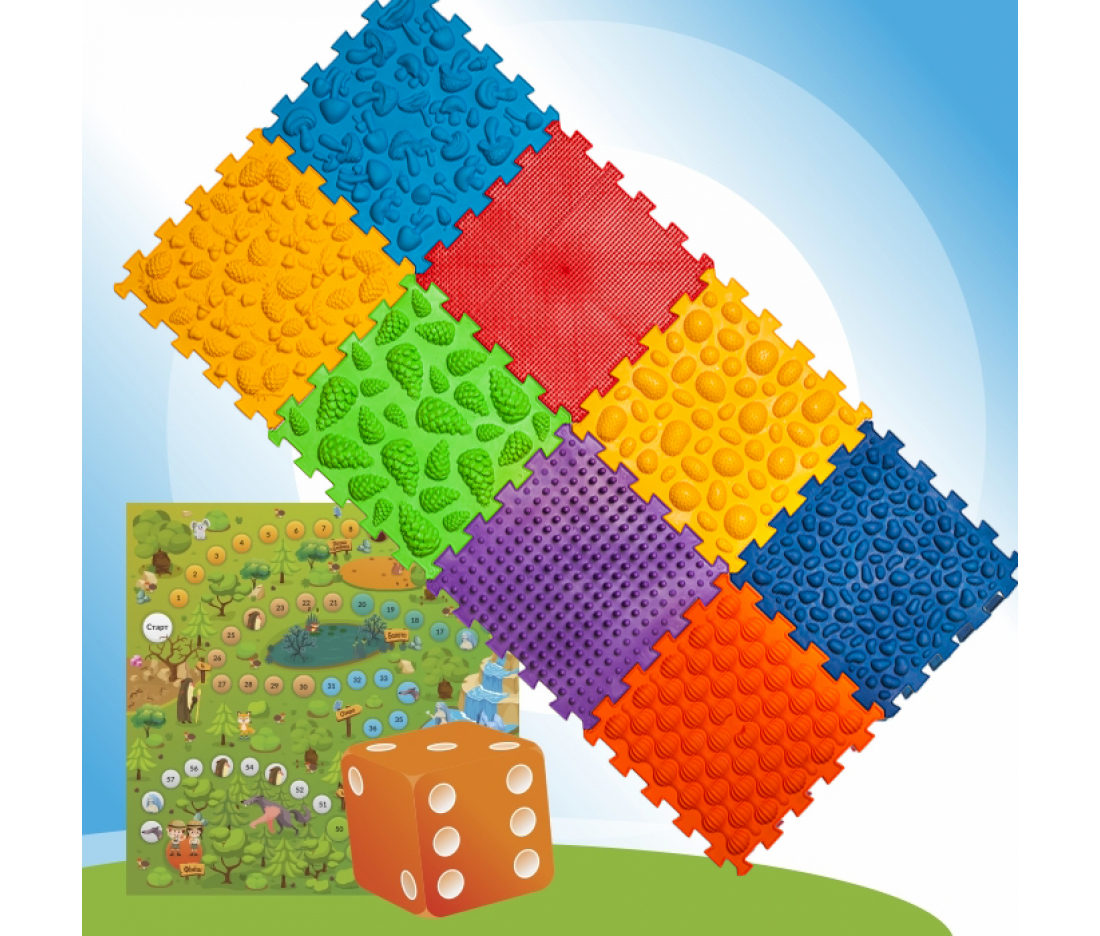 Массажный коврик Пазлы (8 элементов) с настольной игрой "Лесные приключения" 09631 Ortek