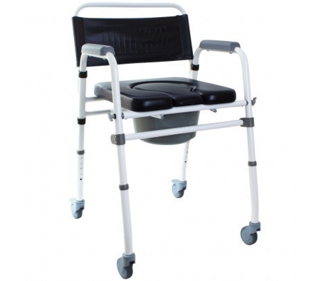 Складной стул-туалет с мягким сиденьем на колёсах OSD-2110QAB