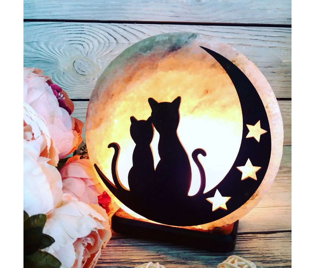 Соляная лампа «Коты на Луне» 3-4кг