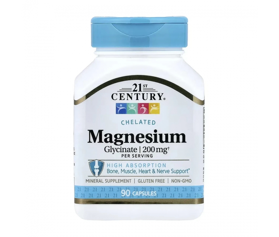 Магній гліцинат для нервової системи 21st Century Magnesium Glycinate 200 mg 90 капсул