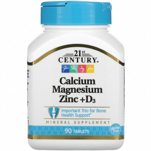 Кальцій магній цинк та вітамін Д3 21st Century Calcium Magnesium Zinc+D3 90 таблеток