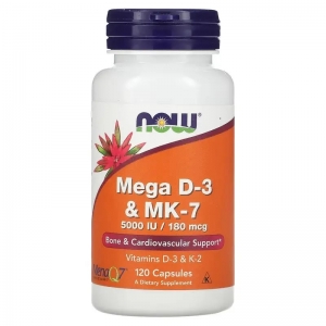 Вітамін D-3 та MK-7 для здоров'я кісток, Now Foods Mega D3&MK-7 5000 IU/180 мкг (120 капсул) Вітамін D-3 та MK-7 для здоров'я кісток, Now Foods Mega D3&MK-7 5000 IU/180 мкг (120 капсул)