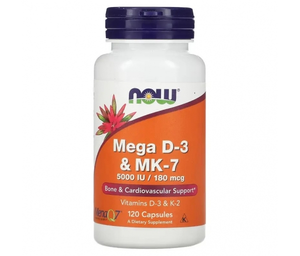 Вітамін D-3 та MK-7 для здоров'я кісток, Now Foods Mega D3&MK-7 5000 IU/180 мкг (120 капсул) Вітамін D-3 та MK-7 для здоров'я кісток, Now Foods Mega D3&MK-7 5000 IU/180 мкг (120 капсул)