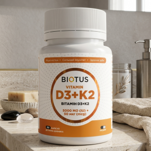 Вітамін D3+К2 для здоров'я кісток та зубів Biotus Vitamin D3+K2 5000 МО/50 мкг 60 капсул