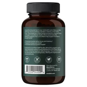 Гриб Їжовик гребінчастий для когнітивного здоров'я Mind Shi Lion's Mane Mushroom 1000 mg 60 капсул Гриб Їжовик гребінчастий для когнітивного здоров'я Mind Shi Lion's Mane Mushroom 1000 mg 60 капсул