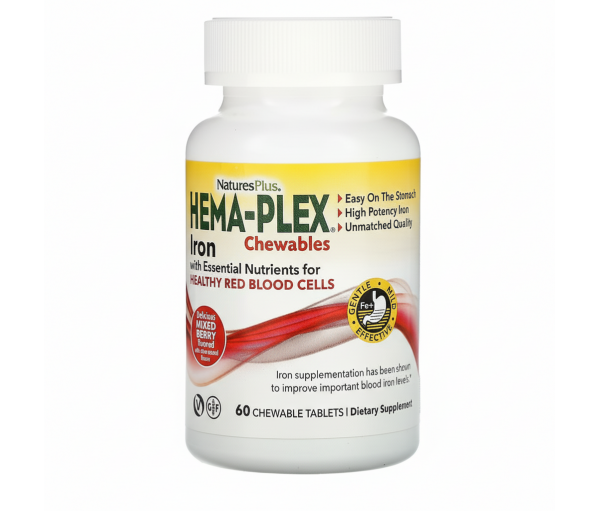 Комплекс вітамінів та мінералів Natures Plus Hema-Plex Chewables, 60 жувальних таблеток Комплекс вітамінів та мінералів Natures Plus Hema-Plex Chewables, 60 жувальних таблеток