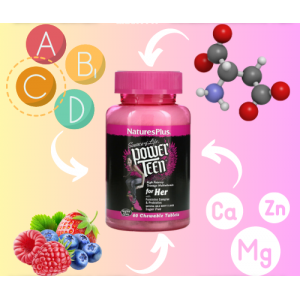 Вітаміни для дівчаток-підлітків Source of Life Nature's Plus Power Teen for Her, 60 жувальних таблеток