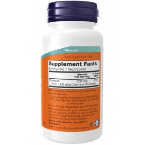 Хром піколінат біодобавка, Now Foods Chromium Picolinate 200 mcg (100 капсул)