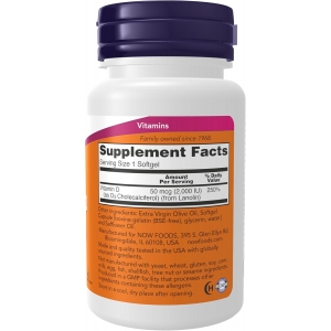 Вітамін D3 для імунітету та здоров'я кісток Now Foods Vitamin D-3 2000 IU 50 мкг (120 капсул)
