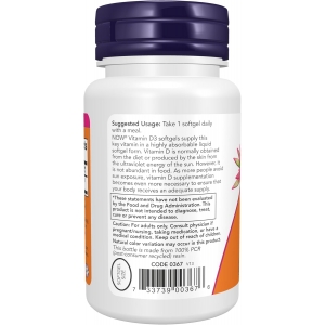 Вітамін D3 для імунітету та здоров'я кісток Now Foods Vitamin D-3 2000 IU 50 мкг (120 капсул)