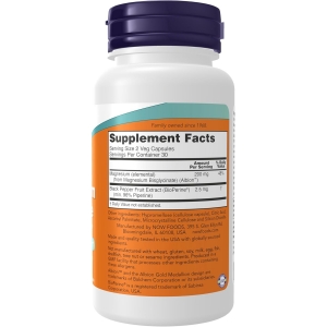 Магній гліцинат з біоперином Now Foods Magnesium Glycinate with BioPerine 60 капсул