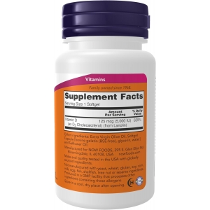 Вітамін D3 для імунітету та здоров'я кісток Now Foods Vitamin D-3 5000 IU 125 мкг (120 капсул)