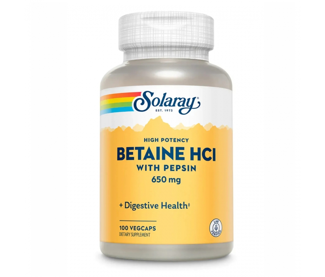 Бетаїн гідрохлорид із пепсином Solaray Betaine HCL with Pepsin 650 мг 100 капсул
