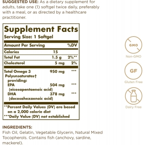 Риб'ячий жир  Омега-3 Solgar Epa & DHA Triple Strength 950 mg Omega-3 (100 капсул)