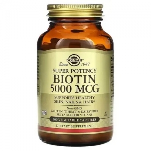 Біотин для здоров'я шкіри, нігтів та волосся, Solgar Biotin 5,000 mcg (100 капсул)