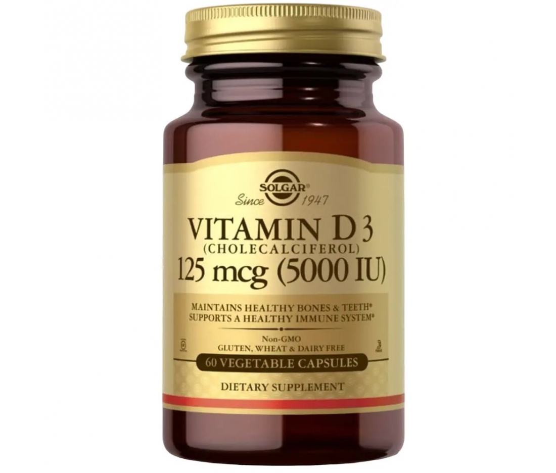 Вітамін D3 (холекальциферол) Solgar Vitamin D-3 5000 IU 125 мкг 60 Veg Caps