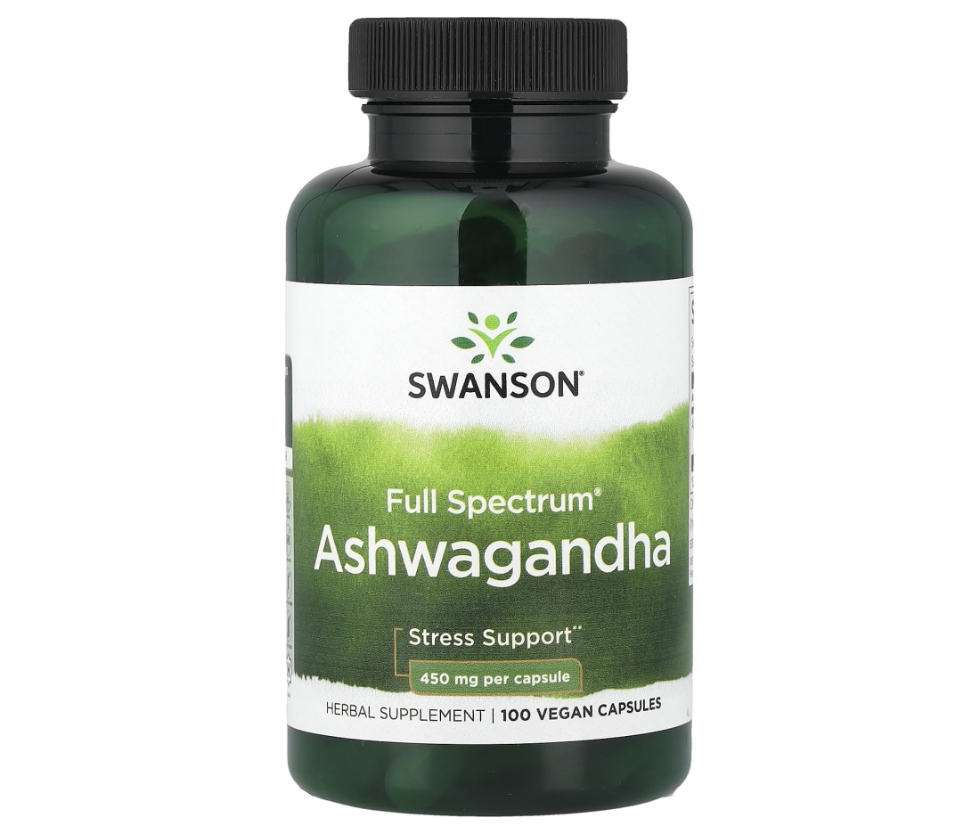 Ашваганда для нервової системи та здорового сну Swanson Full Spectrum Ashwagandha 450 mg 100 капсул