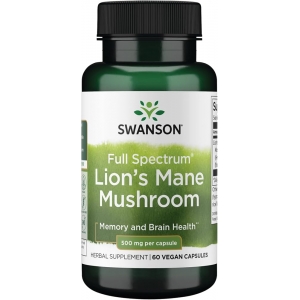 Гриб Їжовик гребінчастий для когнітивного здоров'я Swanson Full Spectrum Lion's Mane Mushroom 500 mg 60 капсул Гриб Їжовик гребінчастий для когнітивного здоров'я Swanson Full Spectrum Lion's Mane Mushroom 500 mg 60 капсул